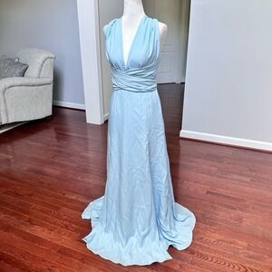 Fame and Partners Baby Blue Multifunctional Black Tie Maxi Dress XS